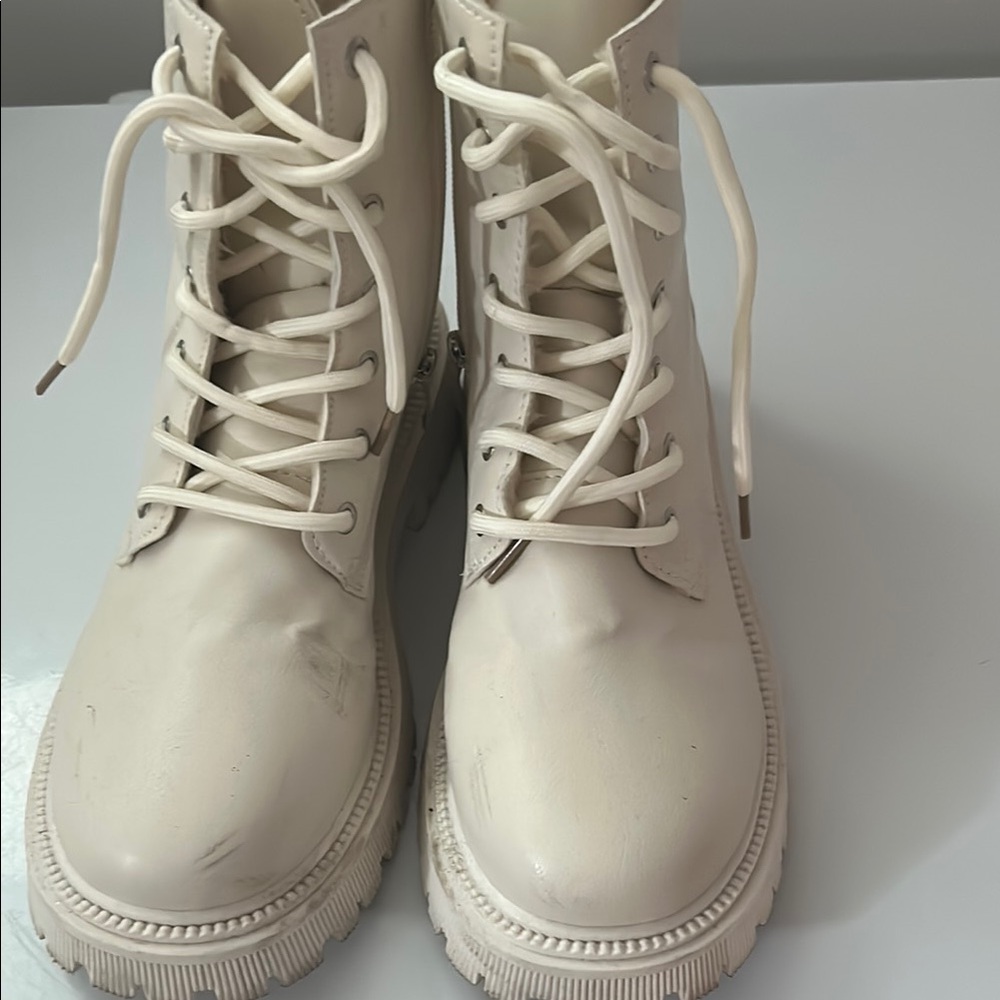 Women's White Lace-Up Boots